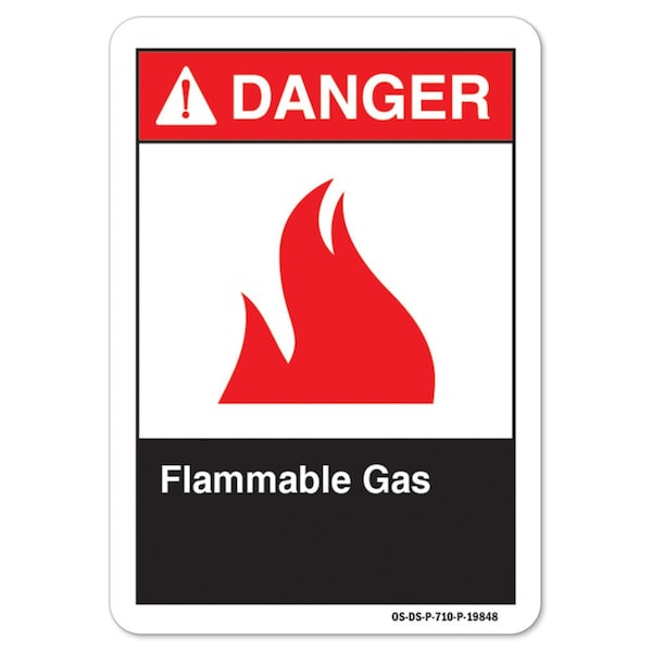ANSI Danger, 10" Height, 14" Width, Aluminum, 14" W, 10" H, Landscape, Flammable Gas